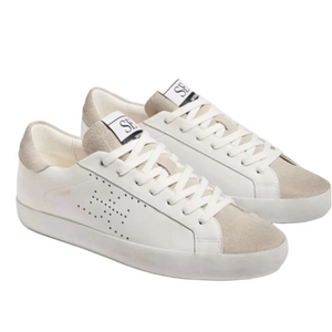 Sam Edlelman Aubrie Sneaker leather Lace up Bright White/Greige Leather 7.5